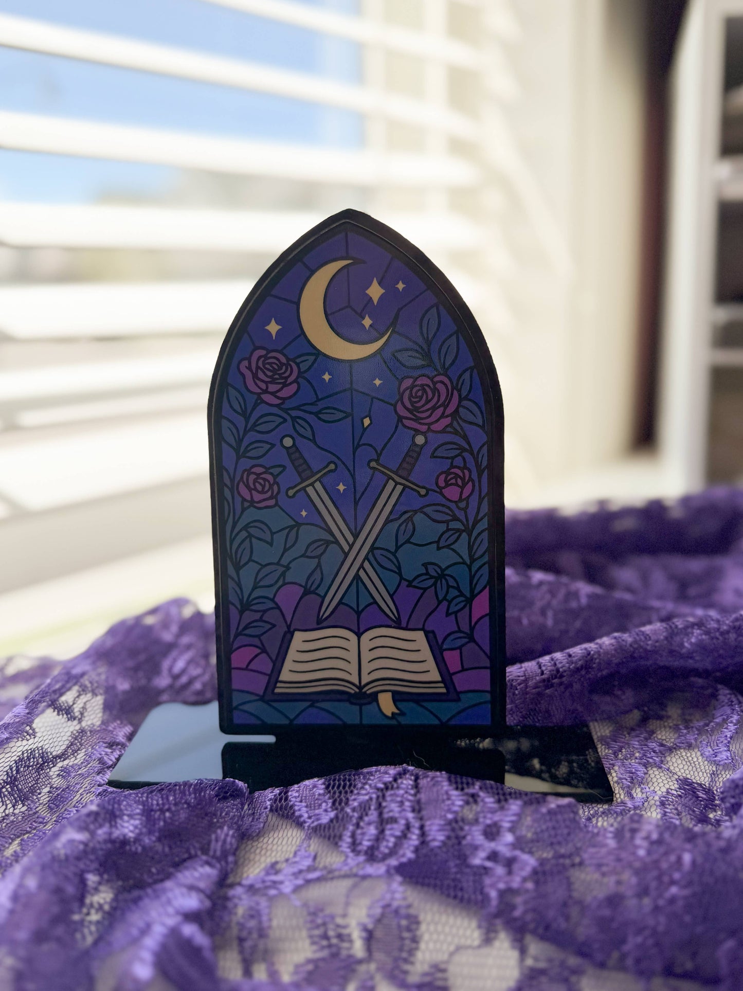 Bookish Stained Glass Window Acrylic Shelf Sitter w/Stand