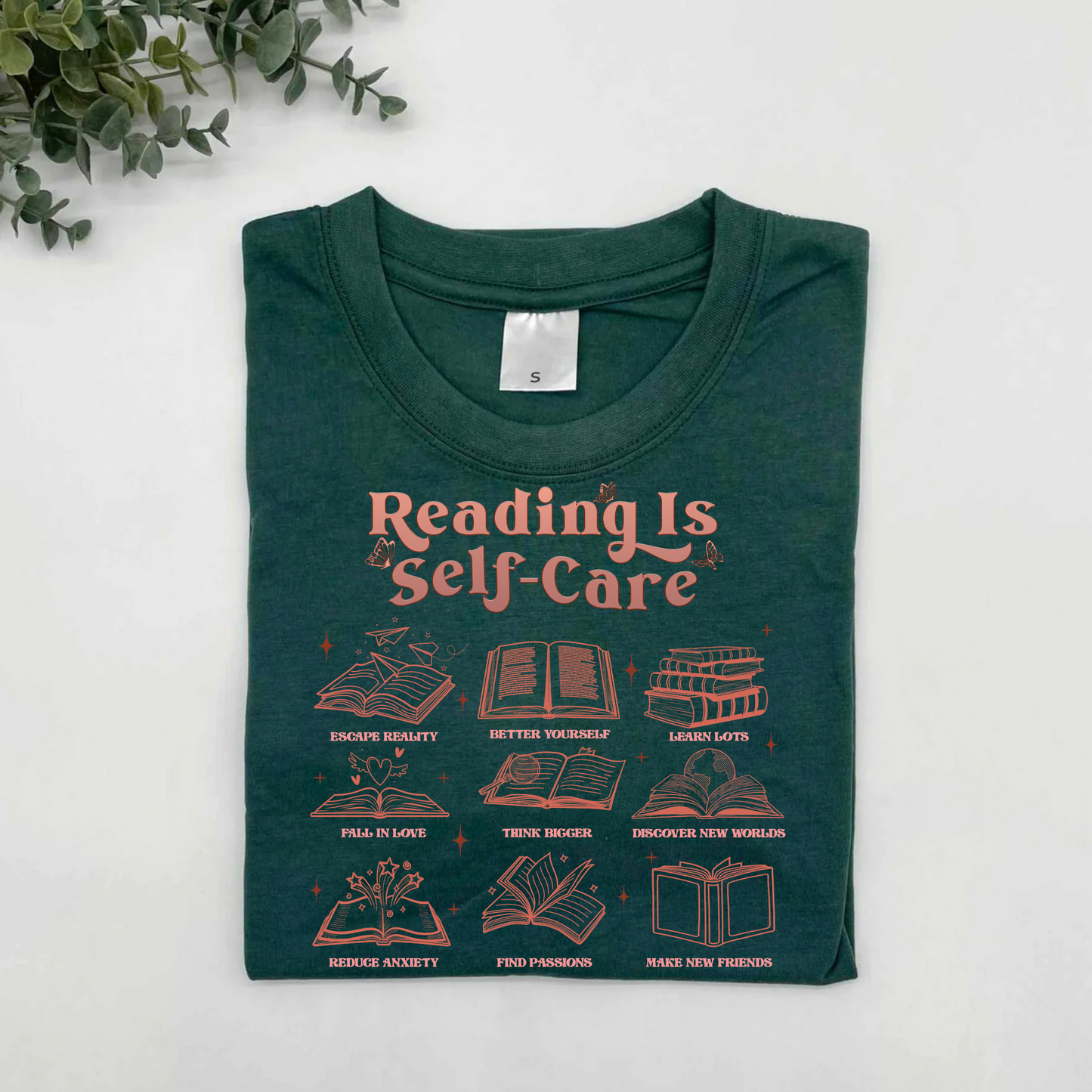 Reading is Self Care T-Shirt - Forest Green
