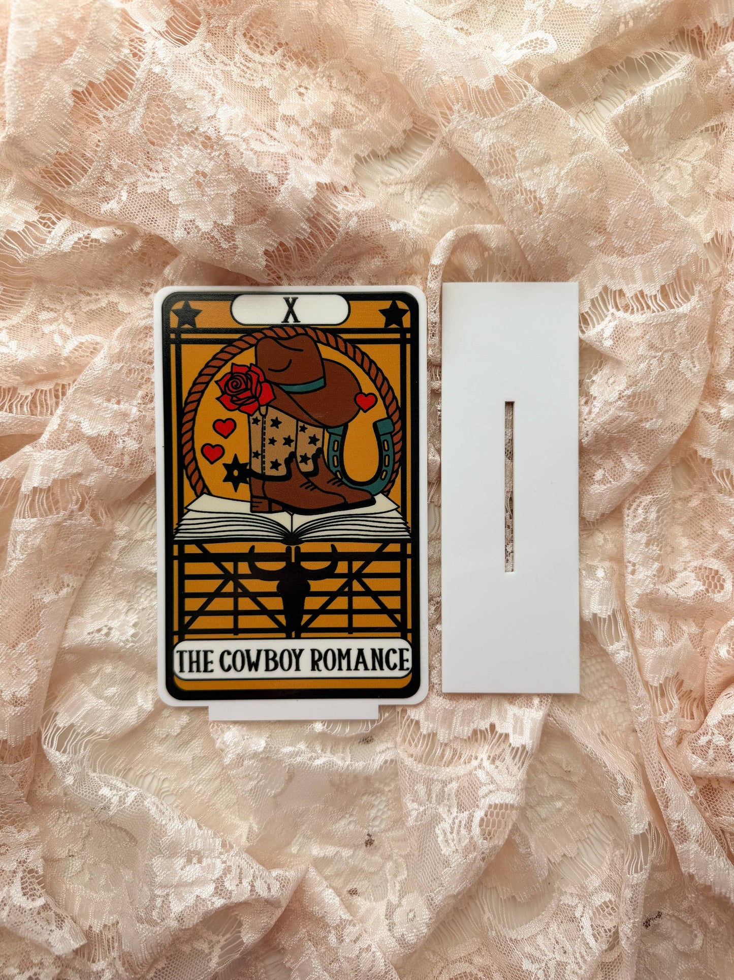 The Cowboy Romance Tarot Card Acrylic Shelf Sitter w/Stand