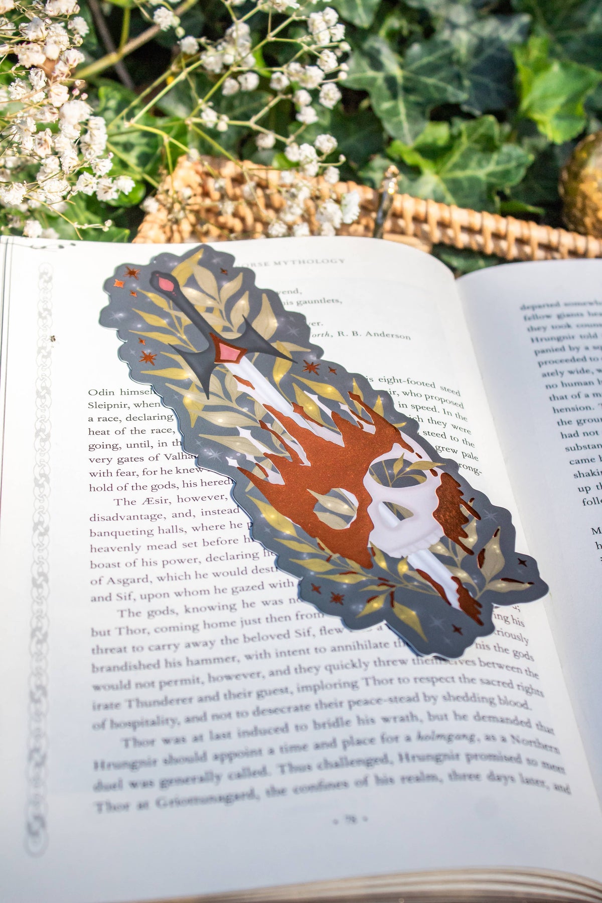 Gold Foil Melting Skull Fantasy Sword Die-Cut Bookmark
