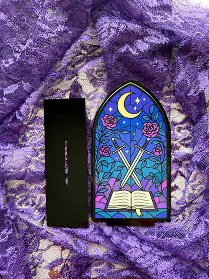 Bookish Stained Glass Window Acrylic Shelf Sitter w/Stand