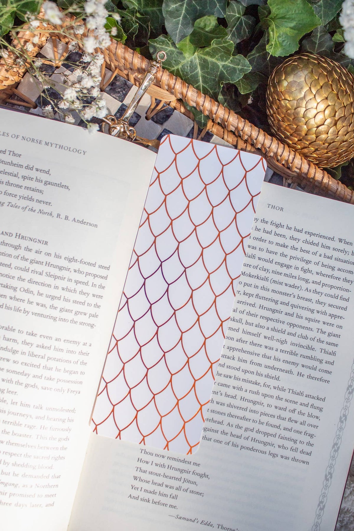 Ivory and Gold Dragon Scale Foil Bookmark