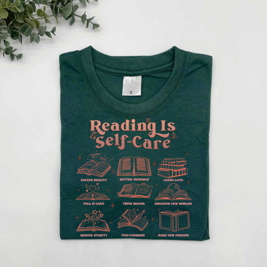 Reading is Self Care T-Shirt - Forest Green