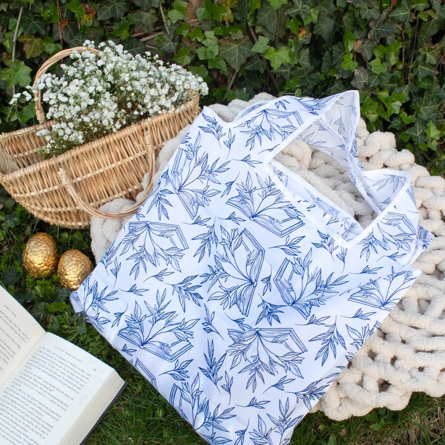 Reusable Bookish Foldable Grocery Tote Bag