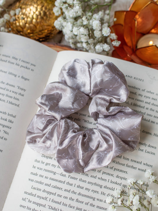 Bookish Fantasy Satin Scrunchie | Tan Dragons