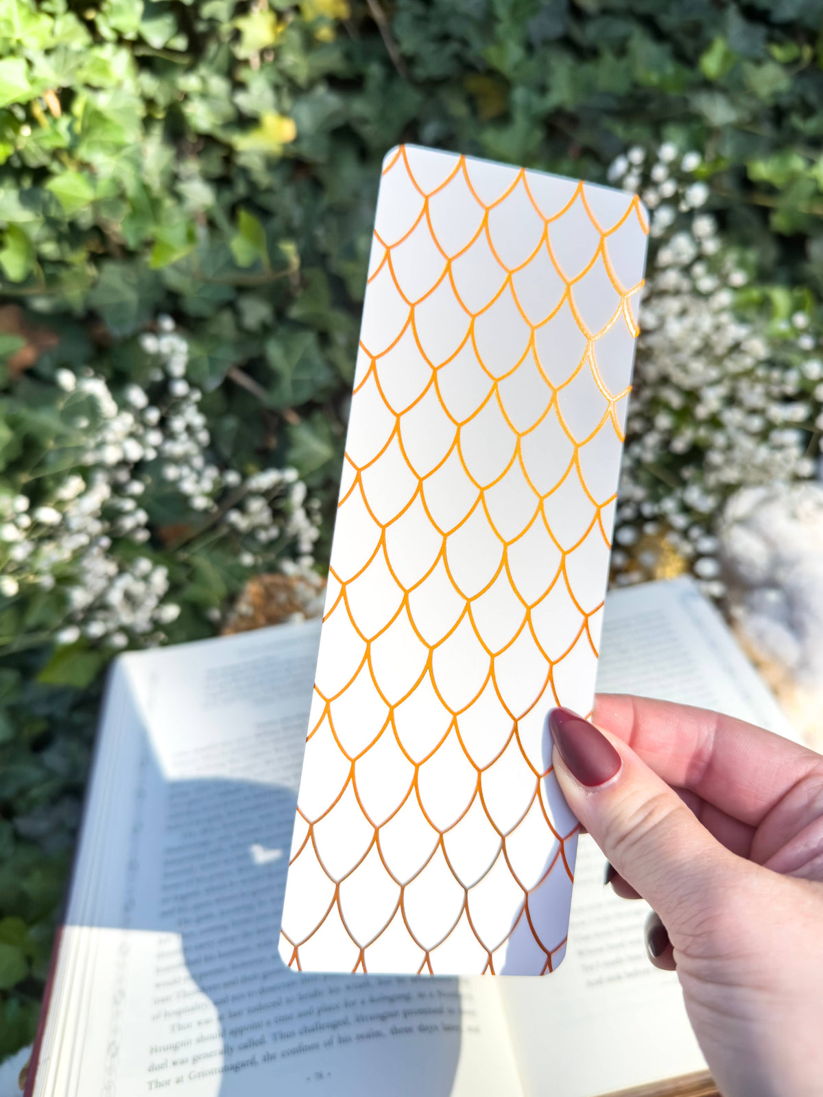 Ivory and Gold Dragon Scale Foil Bookmark