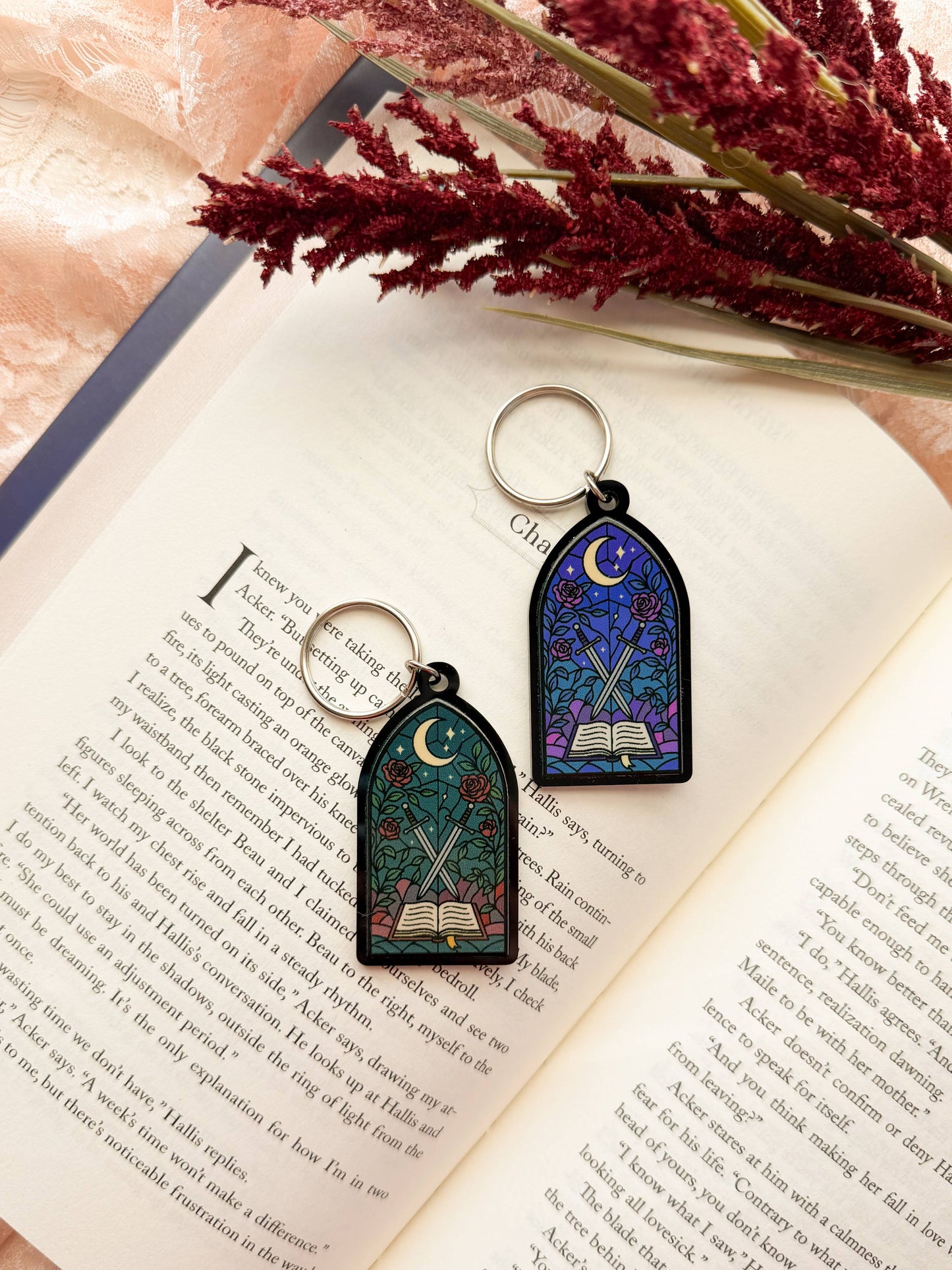 Bookish Stained Glass Window Keychain
