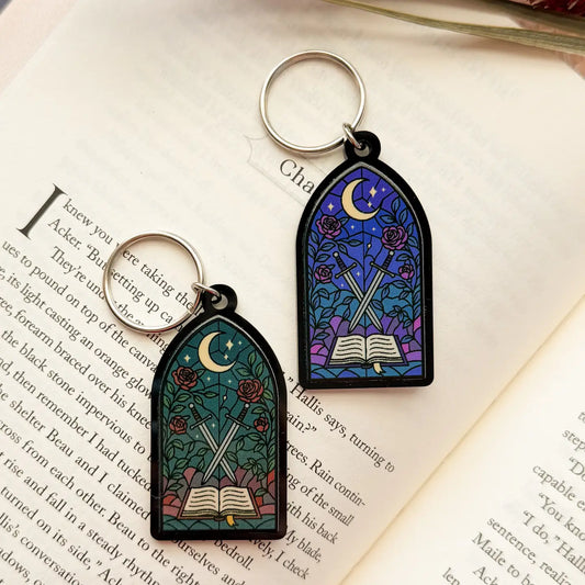 Bookish Stained Glass Window Keychain